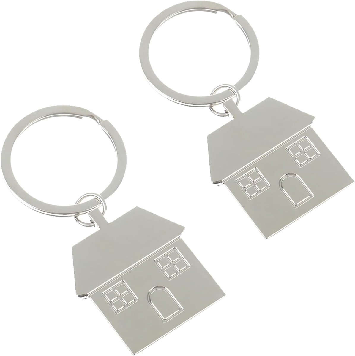 2 stuks zilveren sleutelhangers met huis, sleutelhanger van metaal, kleine sleutelhangers voor koppels, familie, cadeaus voor koppels, ouders, eigenaren
