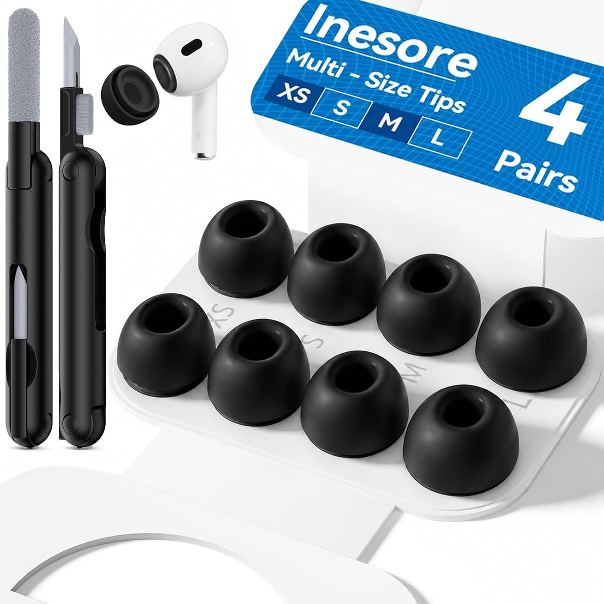 Replacement Ear Tips for AirPods Pro 1/2, 4 Size-Black
