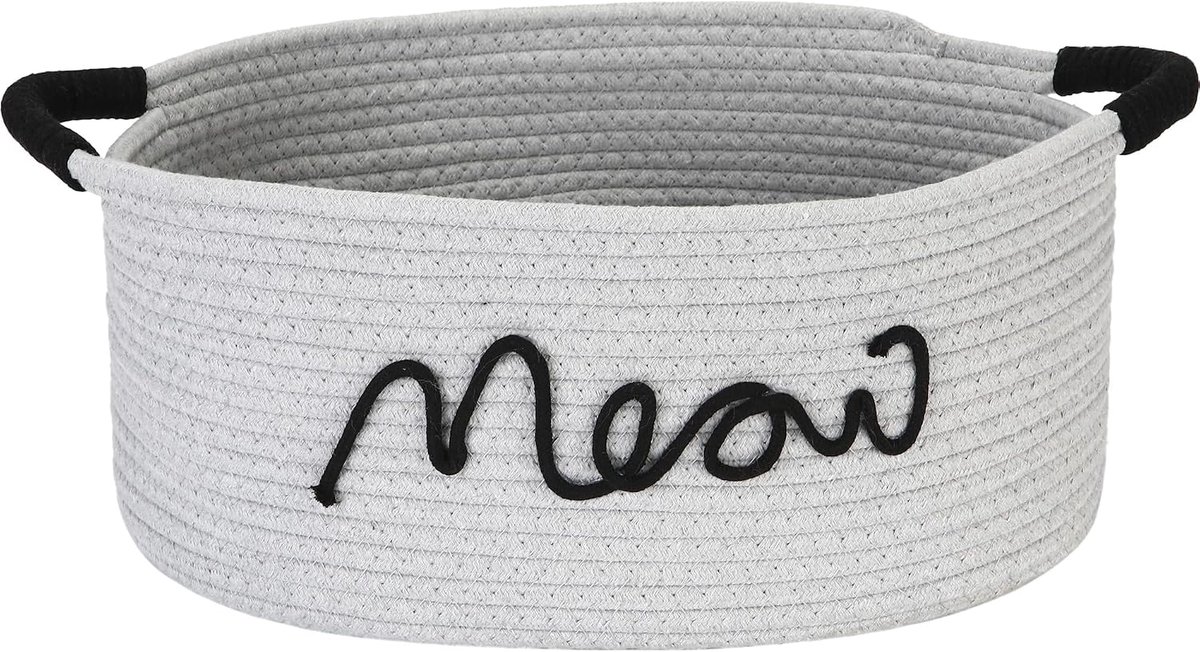 Team Opbergmand voor kattenspeelgoed met handgrepen, 41,9 x 27,9 x 17,8 cm, 16,65 l, grote opbergcontainer van katoenen touw, plankmand, organizer voor kattenkauwspeelgoed en voer, grijs Meow