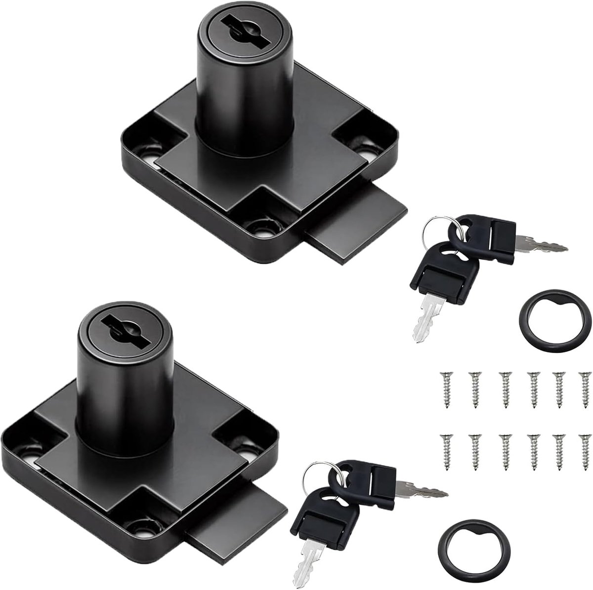 Kastslot met sleutel, meubelslot, 2 stuks slot met sleutel, brievenbusslot, kastslot, slot voor kast, laden, kasten en lade, 22 mm, zwart staal