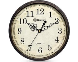 Geevon Retro wandklok, geruisloos, niet tikkend, rond, vintage, kwarts, decoratieve wandklok op batterijen voor keuken, kantoor, klaslokaal, slaapkamer, woonkamer (25,4 cm)
