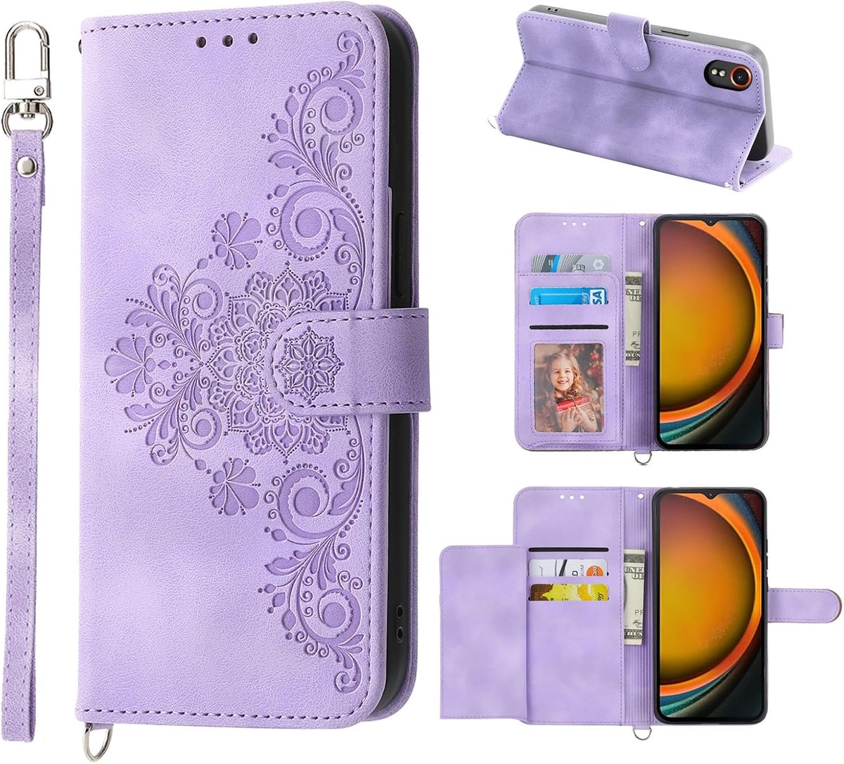 Hoes voor Samsung Galaxy Xcover 7 Pro, met magneetsluiting, rondom bescherming, PU-leer, krasbestendig en valbestendig, paars
