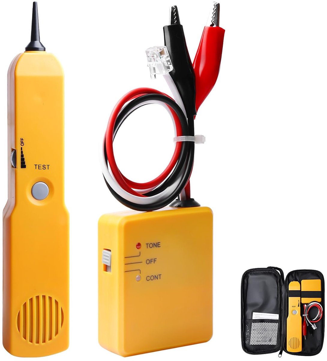 Draadzoeker en geluidsgenerator, kabeltracker, multifunctionele netwerktester, kabeltester, kabelzoeker, identificeer leidingen en test de doorgang van RJ11-telefoonlijnen (geel)