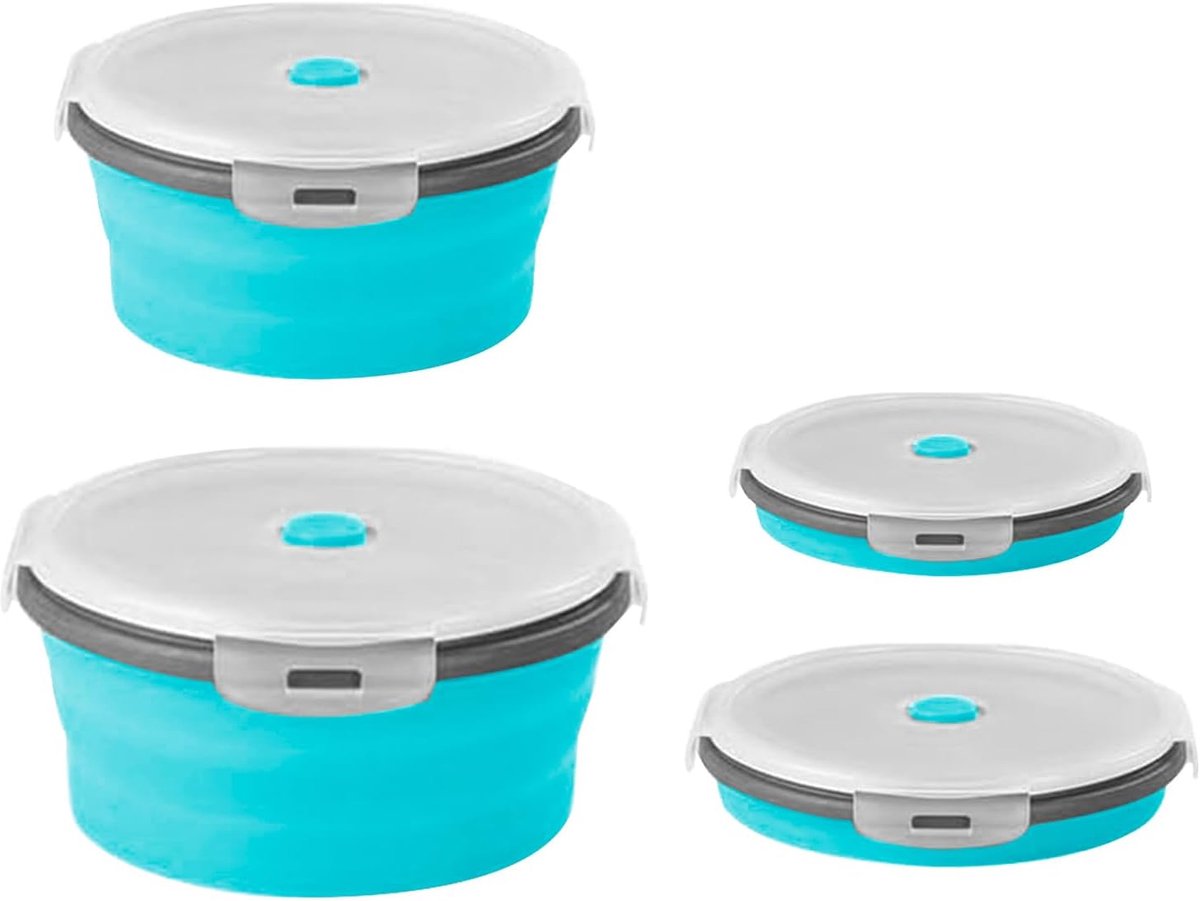 Set van 2 siliconen bakjes, inklapbaar, opvouwbare vershouddozen en broodtrommels, magnetron en vriezer, geschikt voor siliconen voorraaddozen, lichtblauw