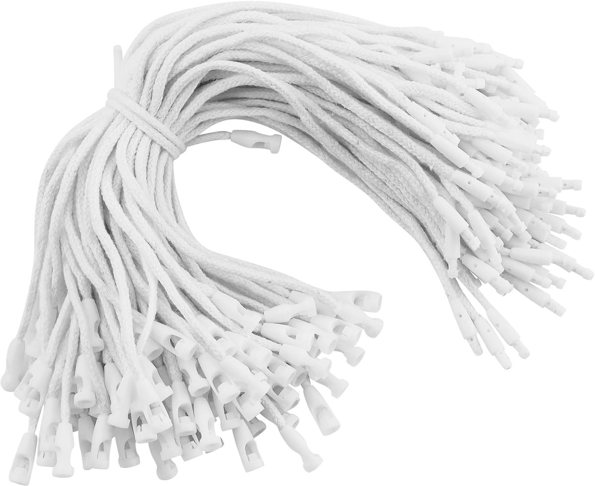110 stuks hangkoorden, koord voor het ophangen van hangers, koord voor het bevestigen van etiketten met kliksluiting, voor sieraden, bagage, kleding (wit)