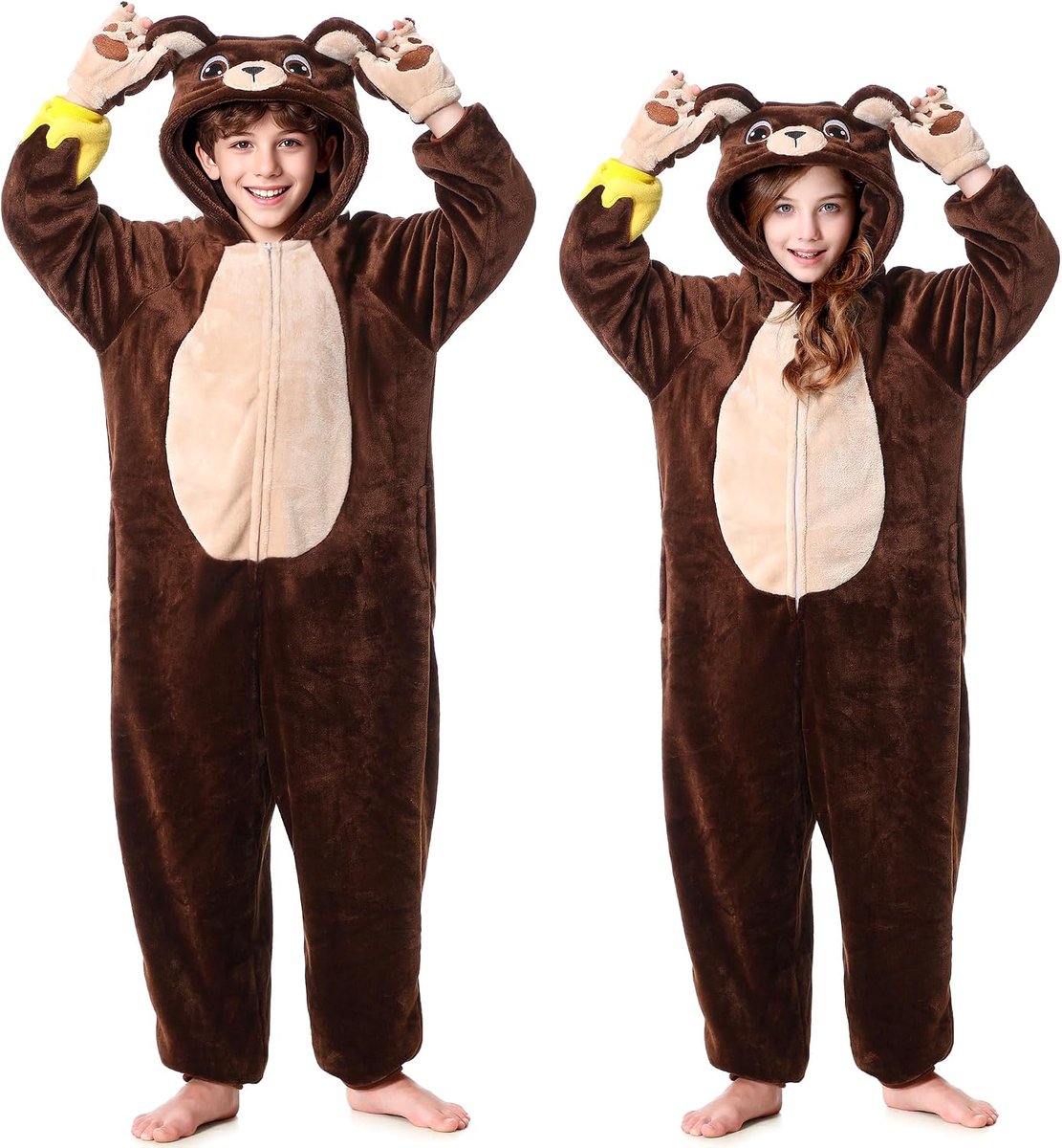 Beer-kostuum voor kinderen, bruine beer, onesie, pyjama, slaapoveralls voor jongens en meisjes, voor Halloween, carnaval, Kerstmis, 4-12 jaar