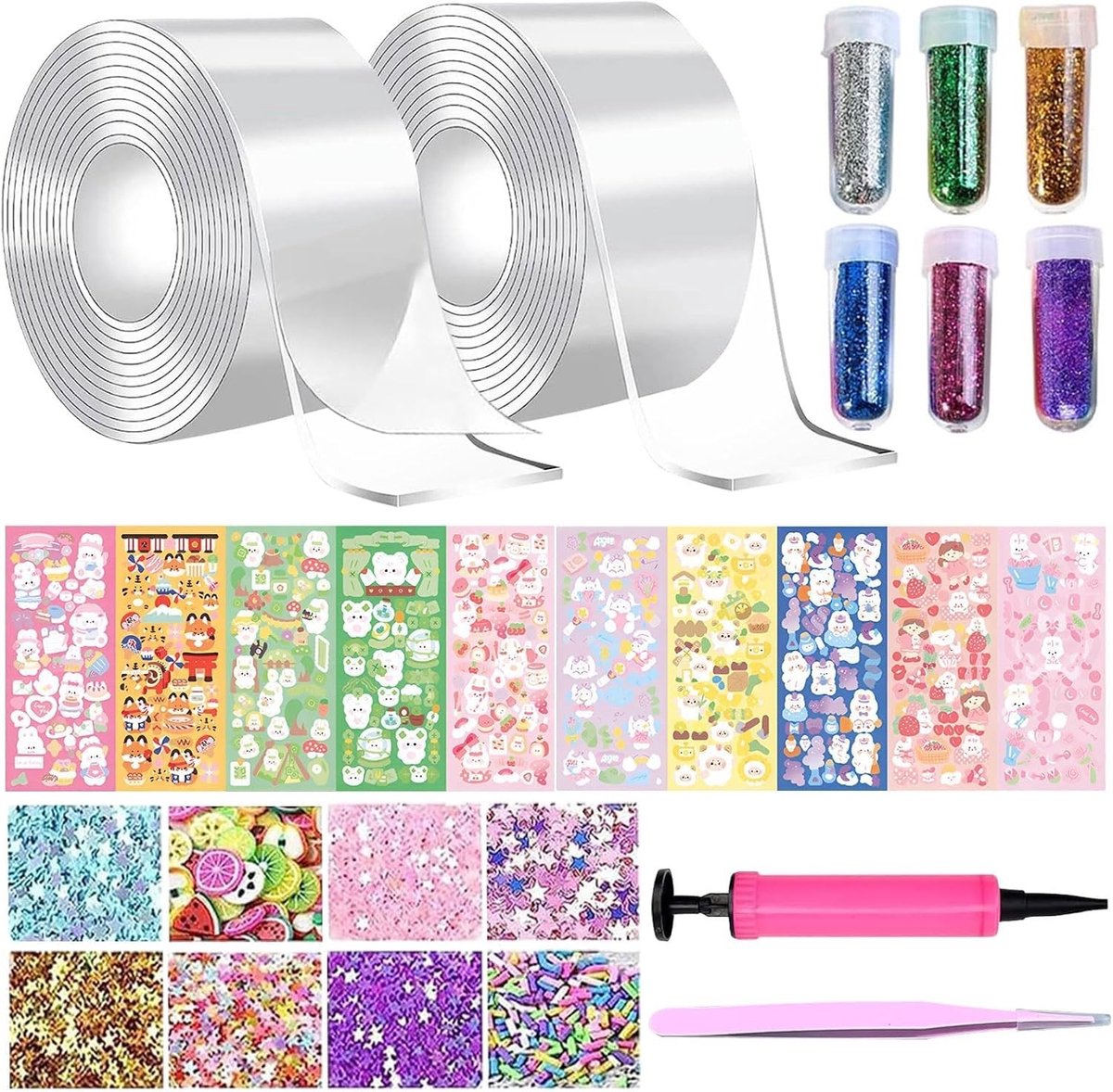 Bubble Set voor Kinderen, Glitter Tape en Multifunctionele Transparante DIY Tape, Creatief Knutselen en Stressverlichting met Bellen