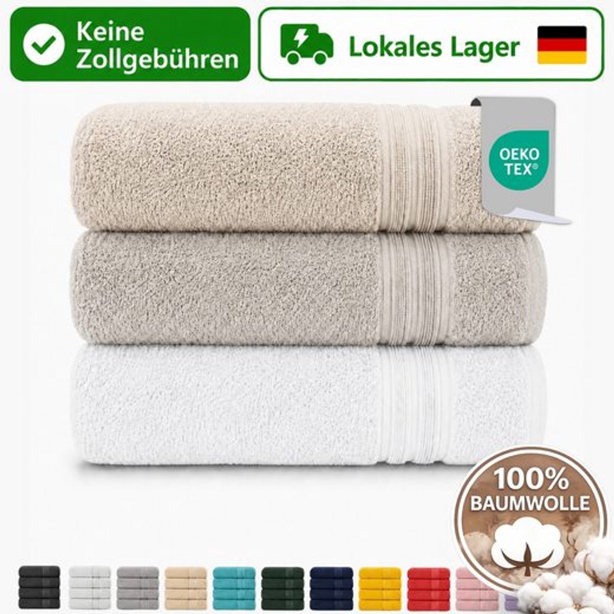 Komfortec Set van 12 Badhanddoek 100x200 cm van 100% Katoen, XXL Saunahanddoek, Grote Douchehanddoek, Zacht & Absorberend, Antraciet&Grijs&Steen