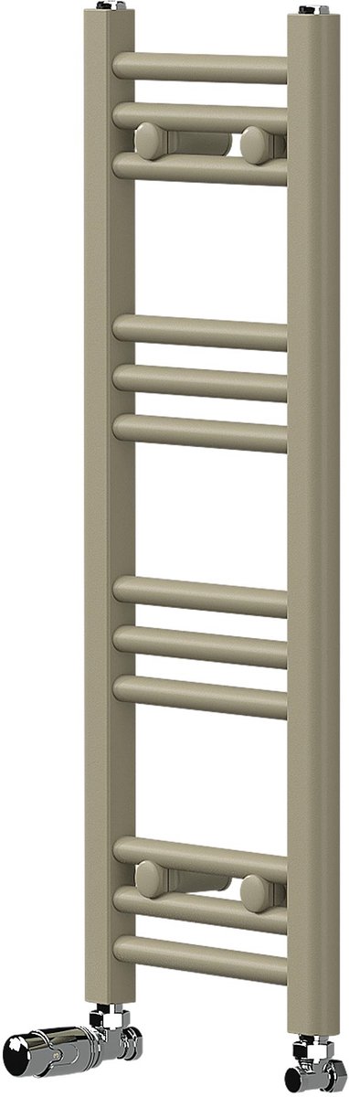 LuxeBath Badkamerradiator Sahara 300 x 1400 mm met thermostaatkraan rechte zijdelingse aansluiting handdoekradiator met hoge thermische geleidbaarheid voor wandmontage stalen corrosiewerend en poedergelakt handdoekverwarming voor badkamer mat beige