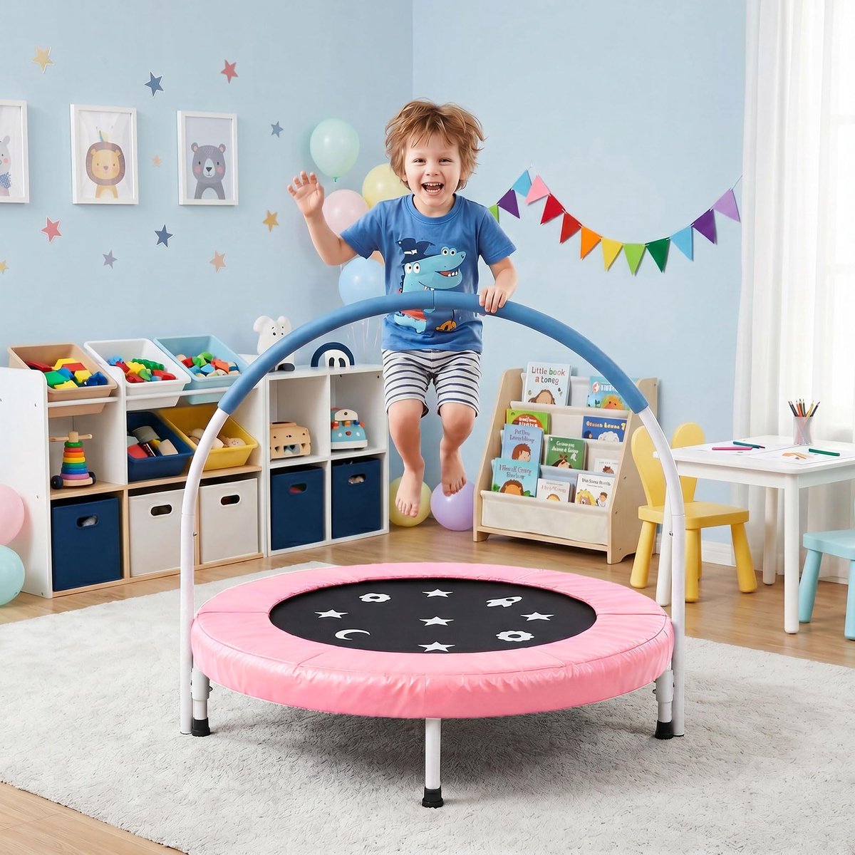 Danky - Kindertrampoline - Opvouwbaar - Met Handgreep Roze - Ø 91 cm
