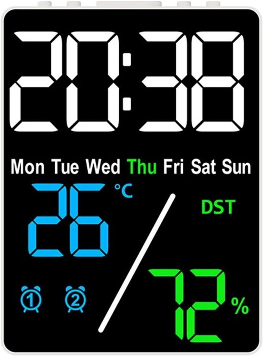 Digitale Wekker met Temperatuur, Luchtvochtigheid en USB Oplaadpoort - LED Display