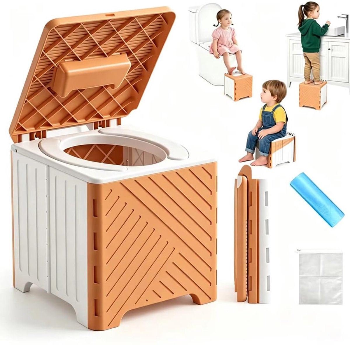 Opvouwbaar potje voor kinderen - Wit-oranje - Draagbaar toilet voor onderweg - Ideaal voor onderweg - ShopVlot