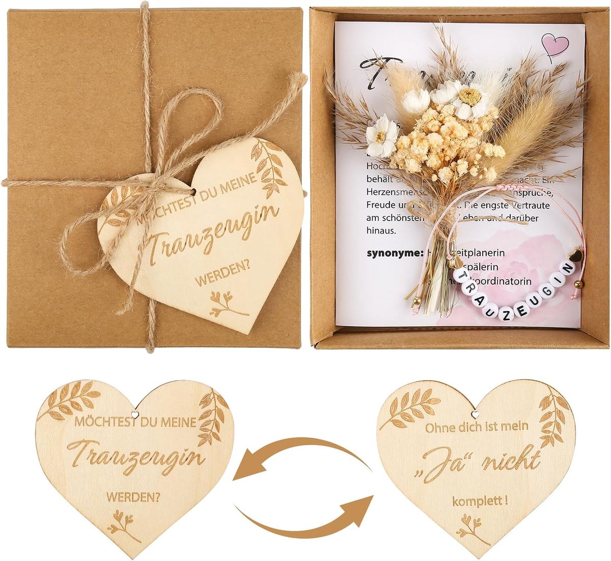 Cadeauset voor bruidsmeisje, wil je mijn bruidsmeisje zijn bruidsmeisje, cadeau-idee, bruidsmeisje, armband, kaart met boeket gedroogde bloemen, gepersonaliseerde bruidsmeisjesvragen