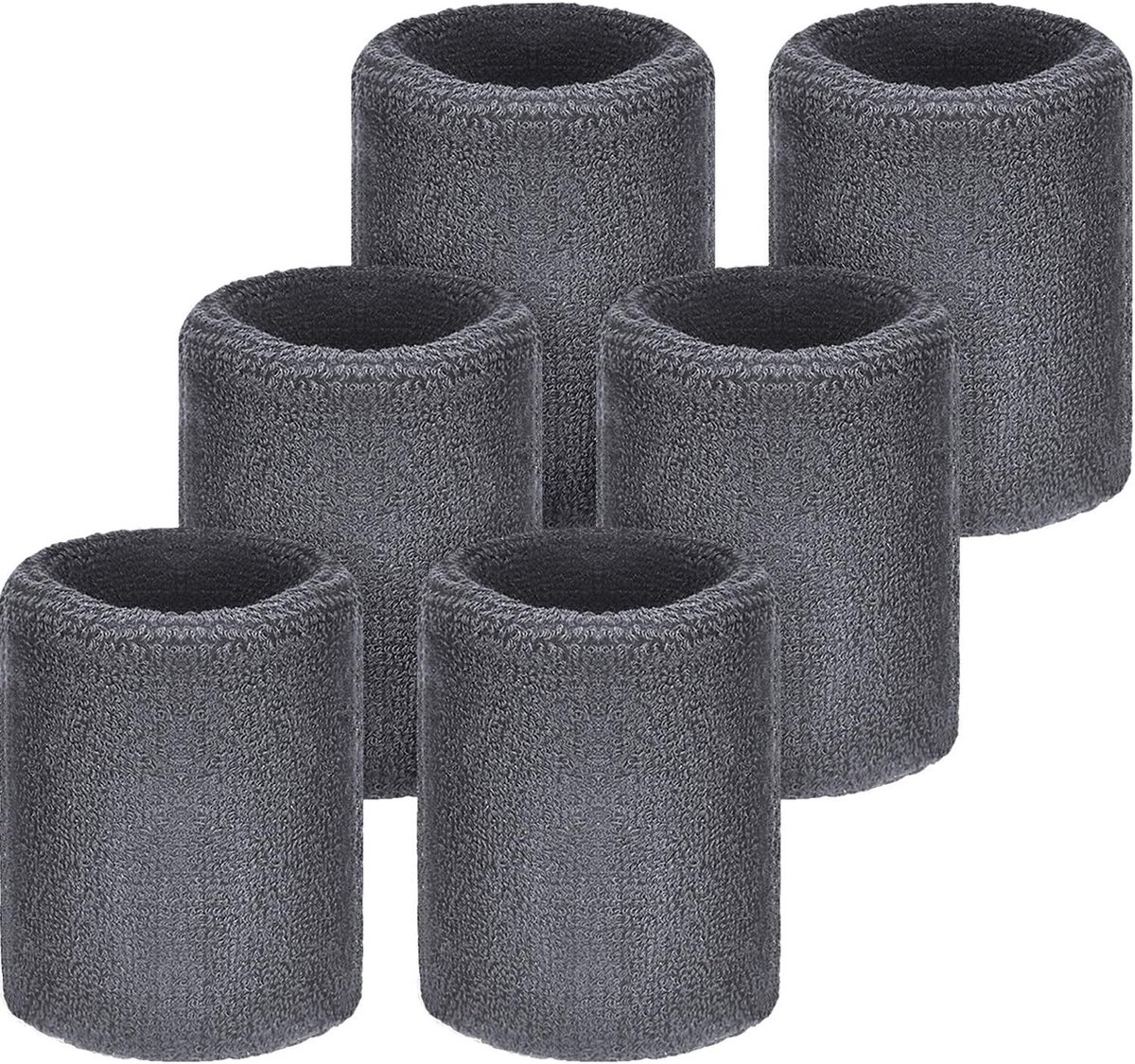 Sportpolsbandjes, 6 stuks, voor wedstrijden absorberende zweetbanden voor basketbal, tennis, voetbal, hardlopen, werken (grijs)