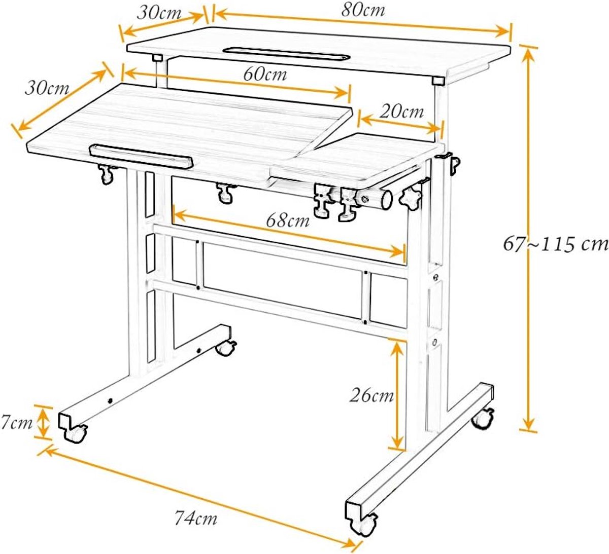 sogesfurniture In hoogte verstelbare computertafel, laptoptafel met wielen, mobiel bureau, pc-tafel, notebooktafel, laptopstandaard voor thuis en kantoor, zwart