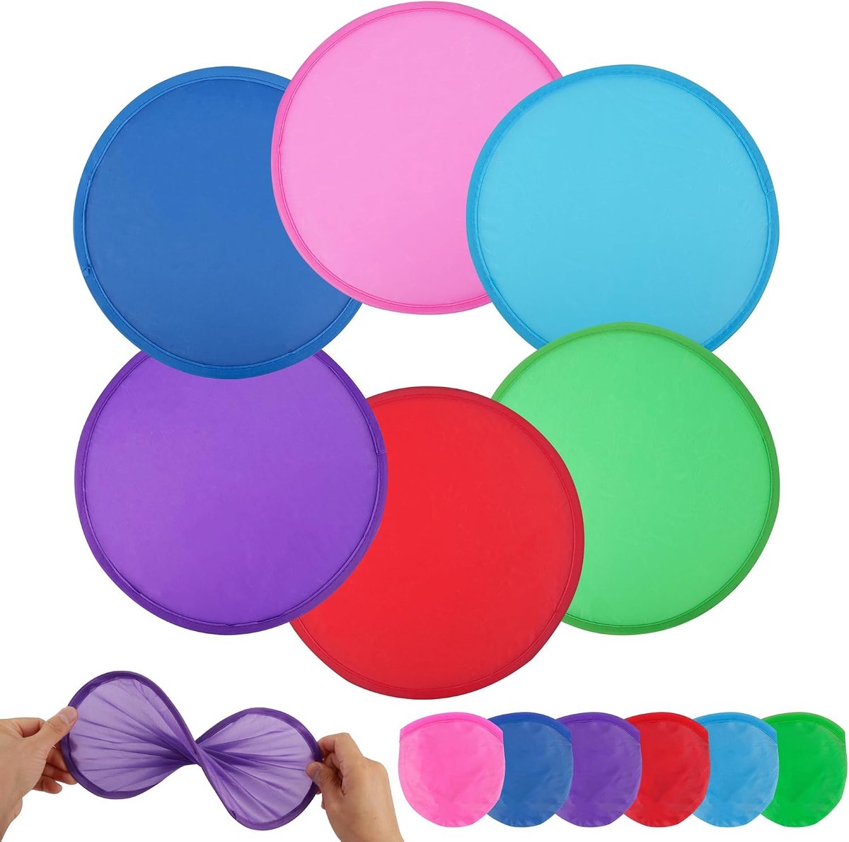 6 Stuks Ronde Opvouwbare Handwaaiers in Verschillende Kleuren met Opberghoesjes, Pop Up Zakwaaiers voor Handtas, Reizen, Festivals en Bruiloft