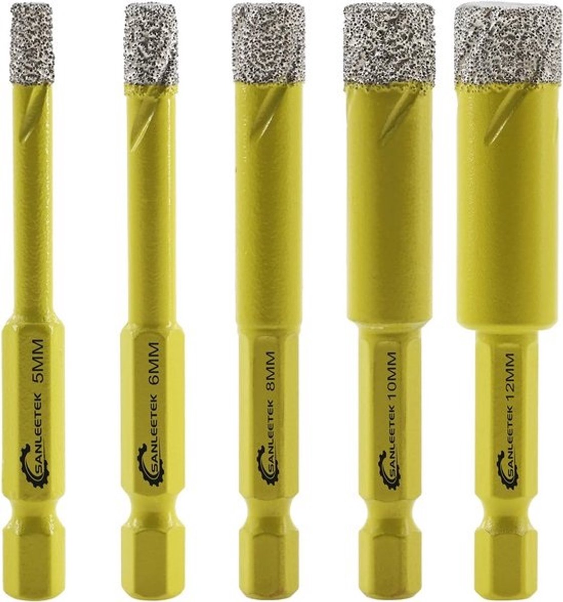 Diamantboren Set - Tegelboren - Precisie Boren - Geïntegreerd Koelmiddel - 5 Stuks 5-12mm - Zilver