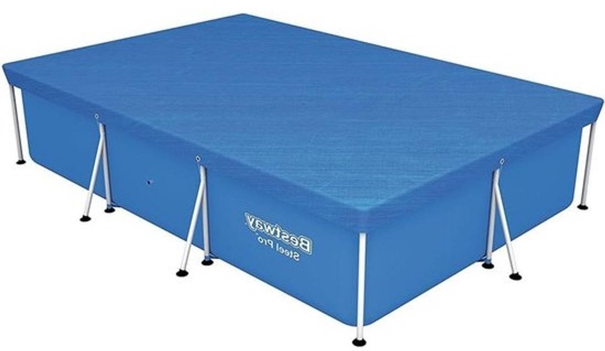 Rechthoekig Zwembadafdekking - Afdekzeil Zwembad - Zwembad Beschermen - Met Bevestigingskoorden - 300 x 201 x 66 cm - Lichtblauw