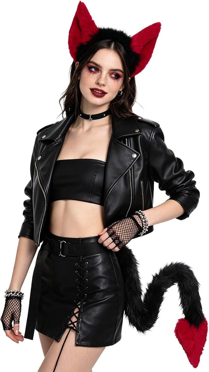 Demon Hoorns met Staart Set voor Mannen en Vrouwen - Gothic Punk Kat Oren Hoofdband voor Halloween Kostuum, Carnaval en Cosplay Accessoires