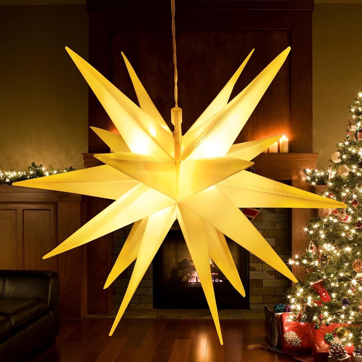 3D Verlichte Ster voor Kerstdecoratie - LED Ster voor Binnen en Buiten - 35 cm Vouwbare Ster voor Raamdecoratie en Feestverlichting