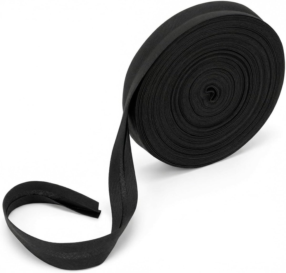 20 meter enkele gevouwen biasband 14mm zwart katoen voor naaien, afwerken, en knutselen