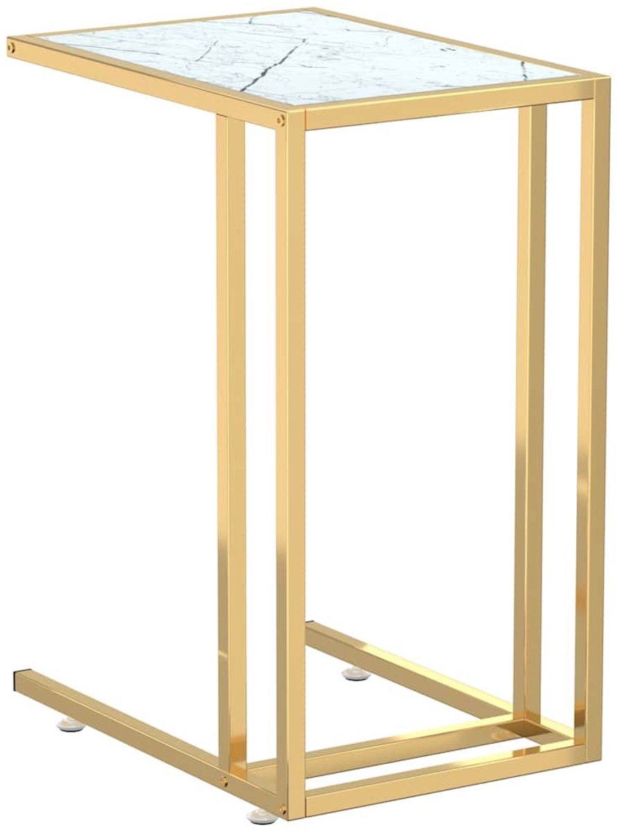 vidaXL Computer - bijzettafel - 50x35x65 - cm - gehard - glas - witmarmerkleurig Goud en witmarmer