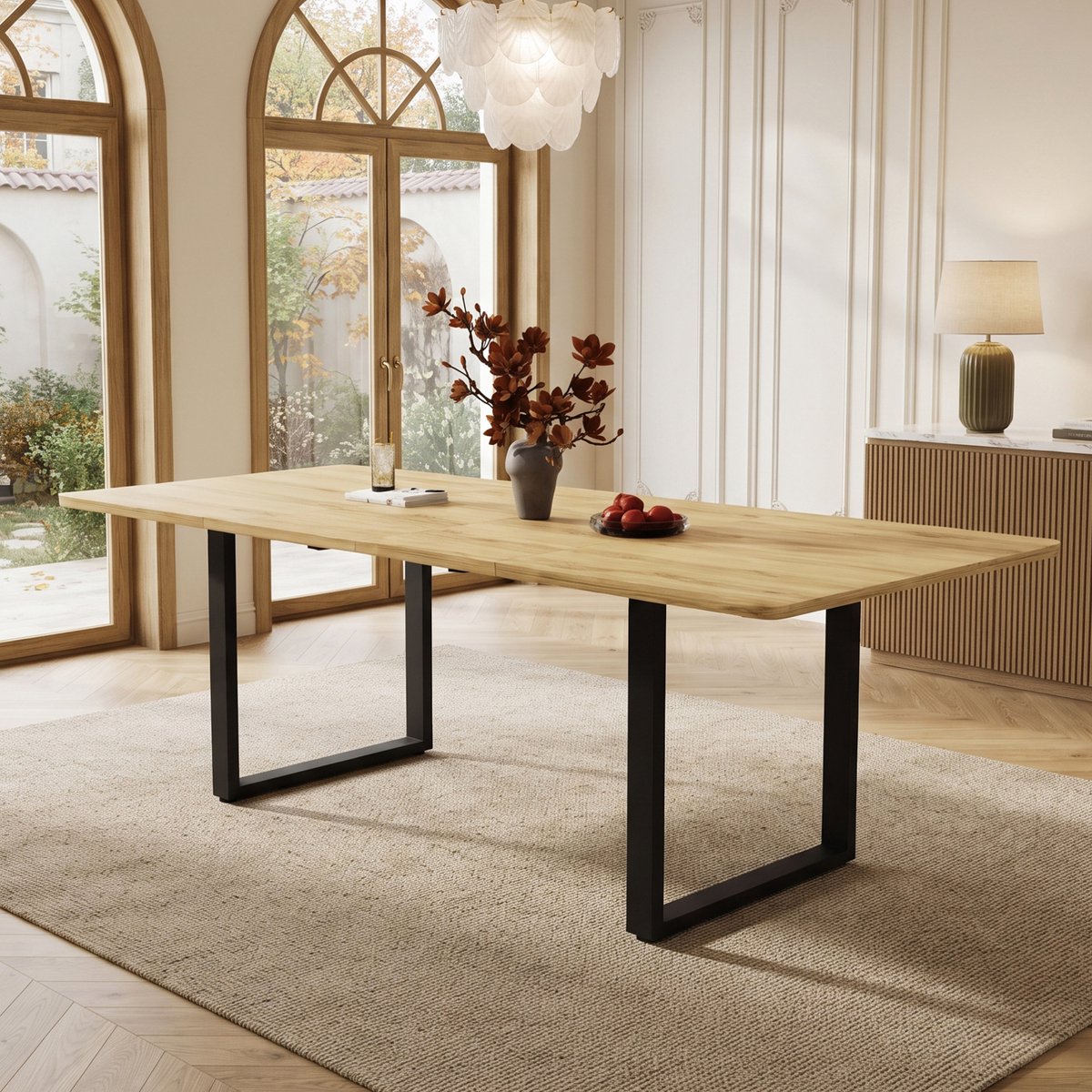 MODFU Uitschuifbare Eettafel - Rechthoekig - Modern - MDF - Naturel - 140/180/220 X 80 Cm
