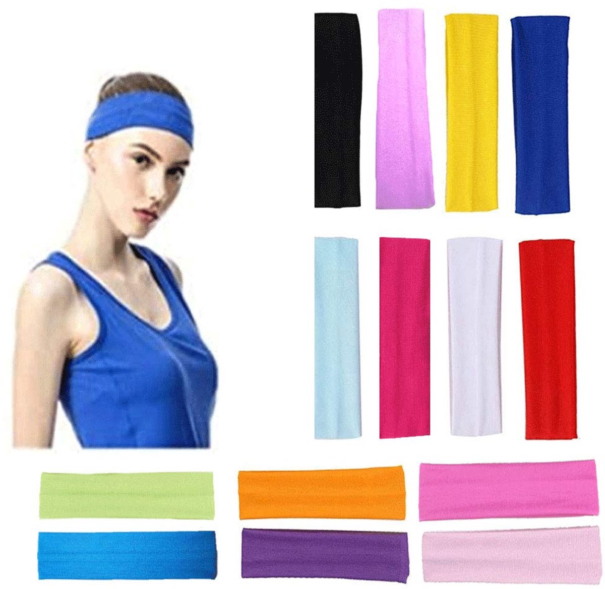 Dameshaarband 14 stuks - ademend materiaal - zweetabsorberend - ideaal voor yoga en sport - ShopVlot