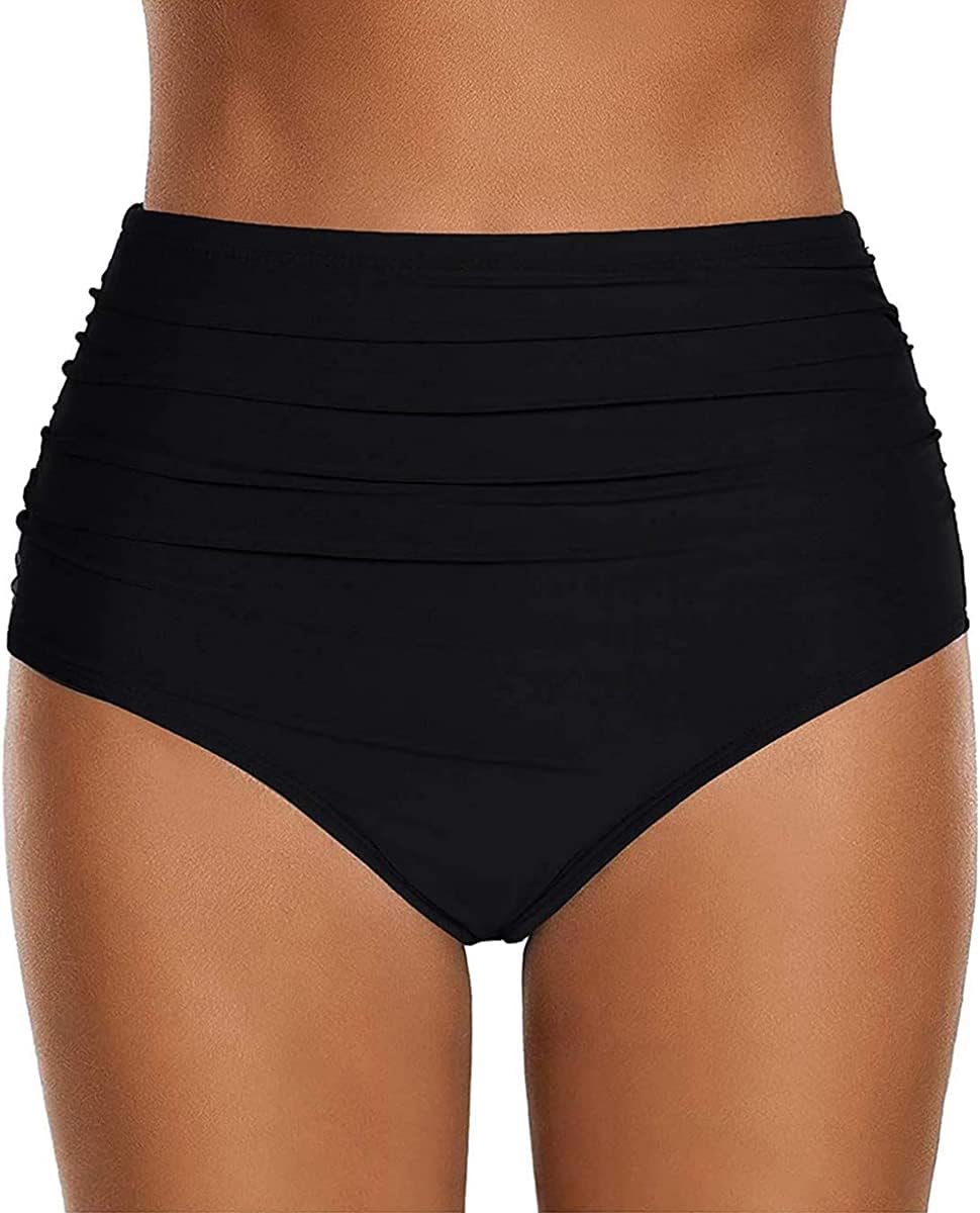 Bikinibroekje voor dames, elastische buikweg, hoge taille, blauw, strand, zwemshort, klassieke zwembroek
