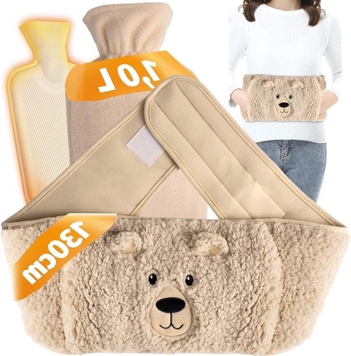 Warmwaterkruik 3-in-1 met riem 1 liter - Pluche voor comfort en pijnverlichting