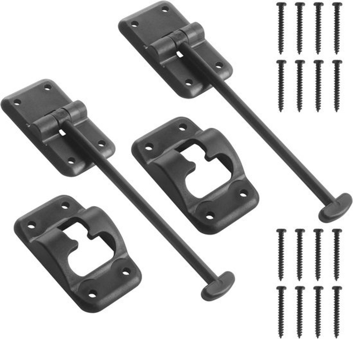 2x T-Stijl Deurstopper en Grendelhouder 6 Inch - Zwart voor Camper, Caravan en Aanhanger