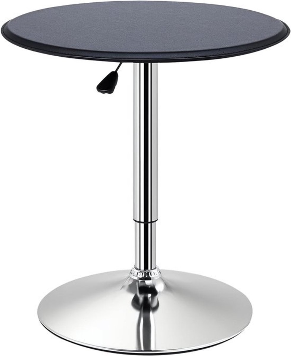 Bartafel Rond - Bistro Tafel - Verstelbare Hoogte - Chroom Metalen Poot - 63 cm Diameter - Zwart