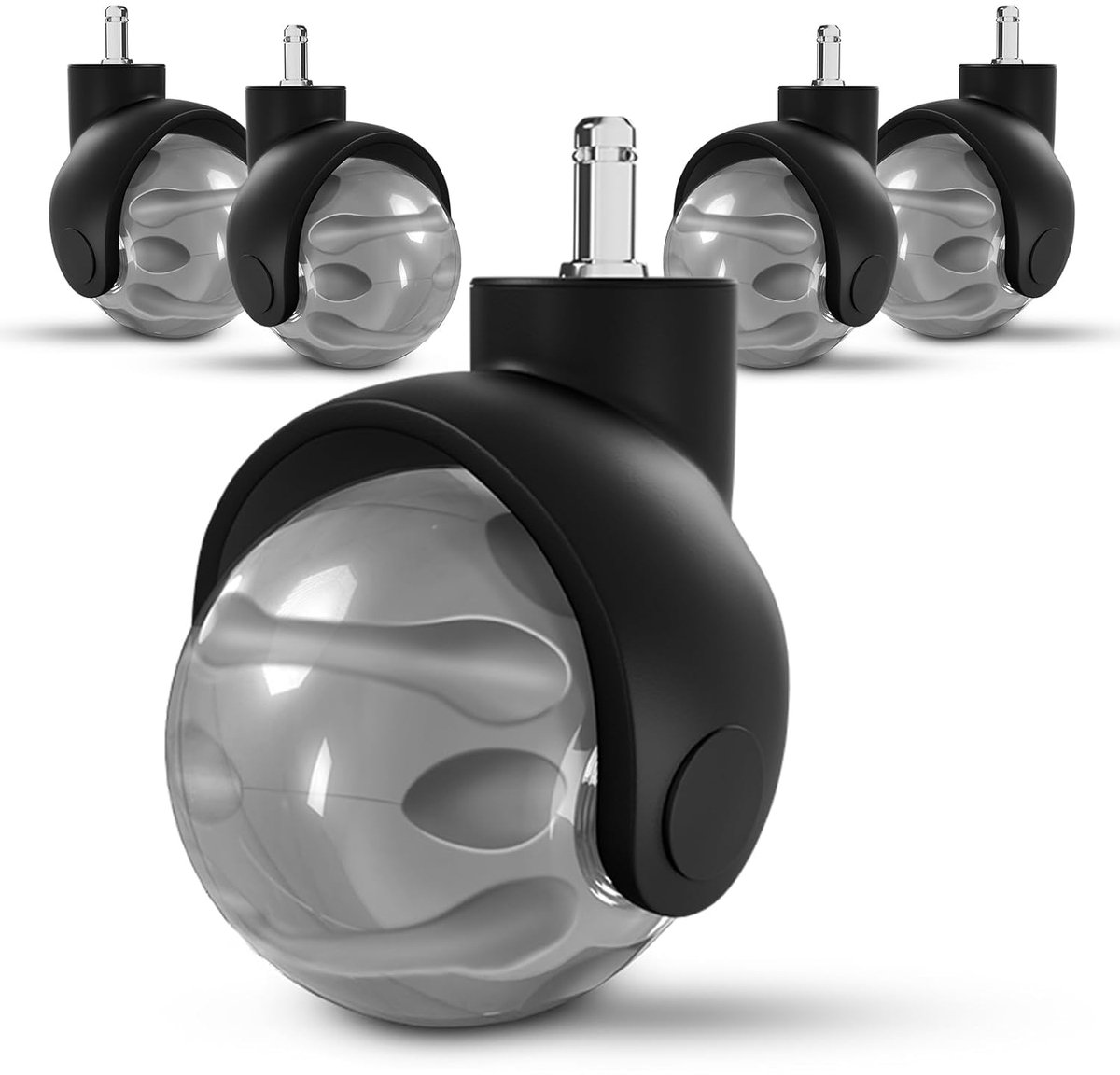 Wieltjes voor tapijt – Set van 5 vervangingswieltjes voor bureaustoelen, veilig op alle vloeren (inclusief parket) – 2-inch rubber, soepel en stil, universele maat (11x22 mm)
