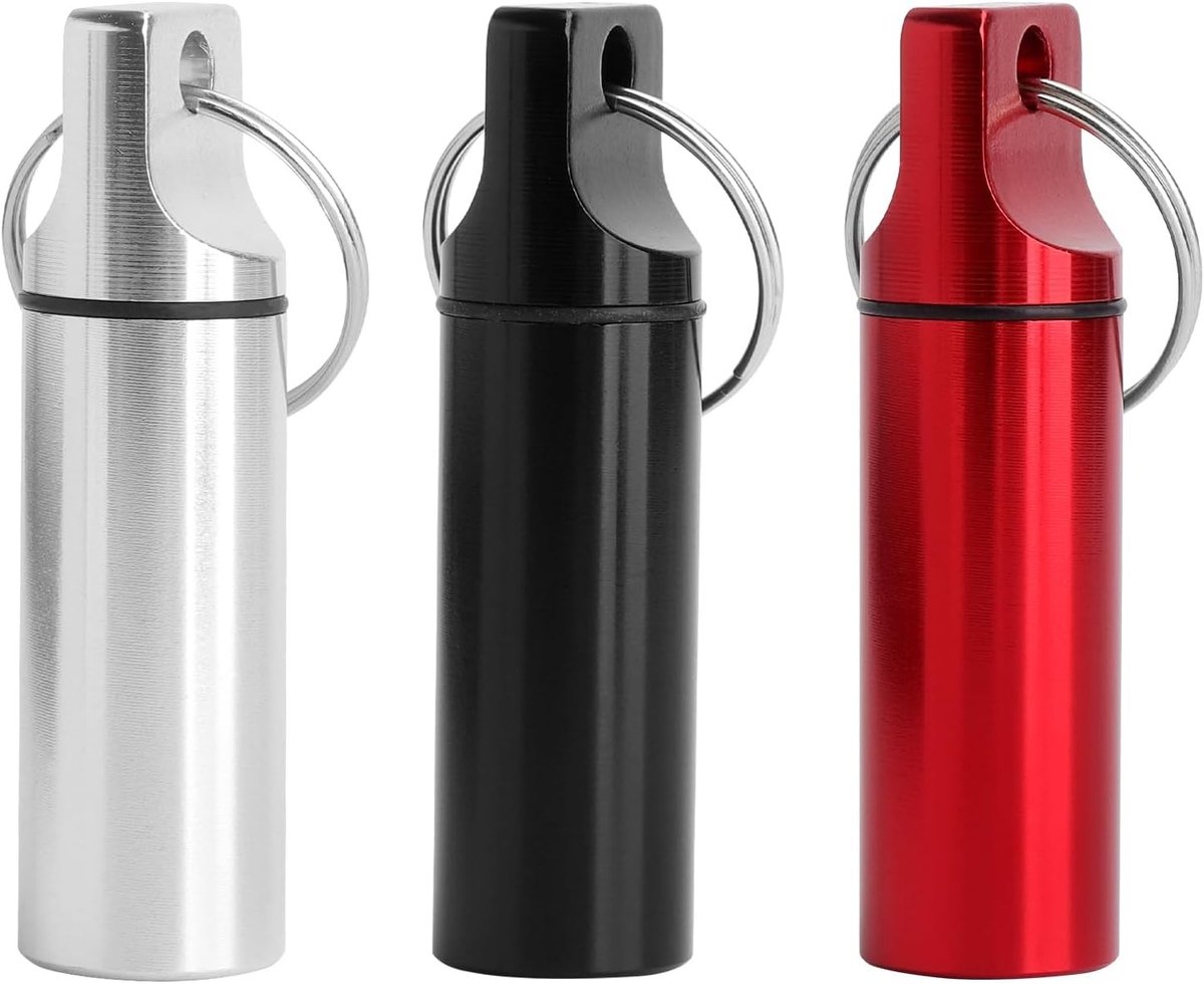 Kleine pillendozen sleutelhangers - Lichte en waterdichte mini-pillendozen van aluminiumlegering voor onderweg en reizen, set van 3 stuks