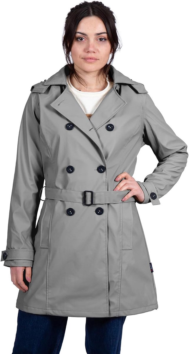 Ocean - Carnac – gewaxt waterdicht met afneembare capuchon – trenchcoat – marineblauw – binnen gestreept – XS tot 3XL verkrijgbaar (verkrijgbaar in marineblauw, wit, grijs en kaki), grijs., M