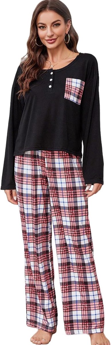 Pajama Set Autumn And Winter Plaid Long Sleeve Pajamas, Women'S Loose And Comfortable Pajamas, Casual Loungewear-A-L