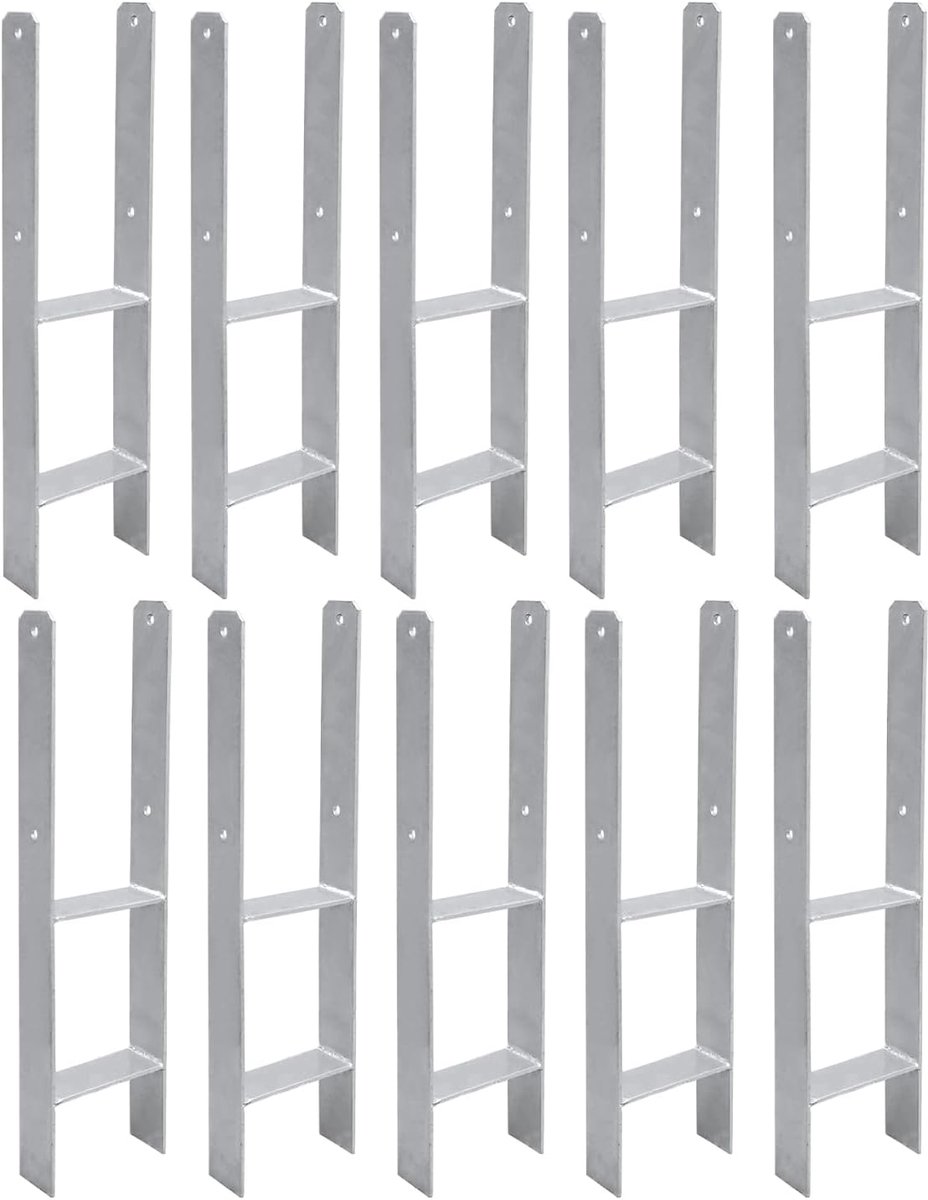 10 stuks, H-ankers, grondankers voor palen, H-paalschoen voor omheining en broeikas, vierkante houten palen (101 x 600 mm)