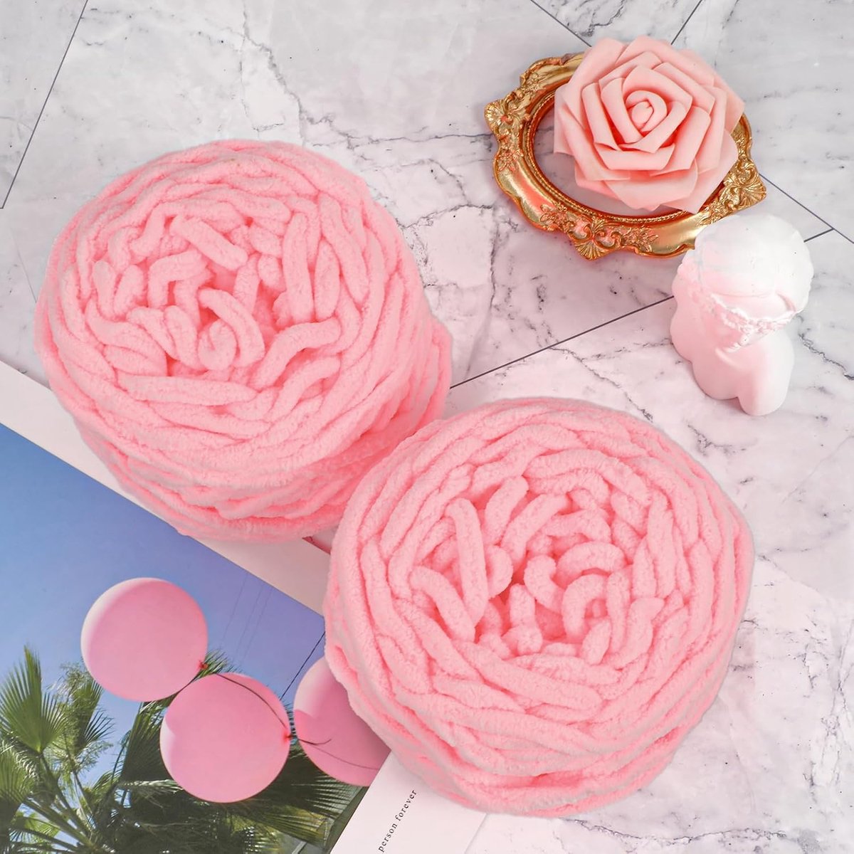 2 x 100 g wolgaren om te breien, handbreigaren, wolgaren, haakgaren, zacht en dik garen, garenprojecten, ballen, truien, schoenen, hoeden, truien, sjaals, roze