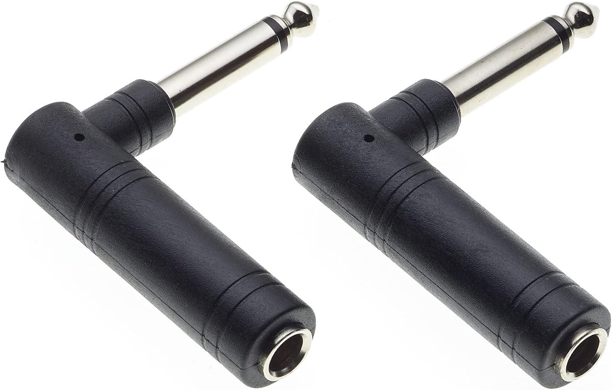 6.35mm Mono Jack naar 6.35mm Mono Socket Jack 90 Graden Adapter voor gitaar, AMP, luidspreker Pak van 2