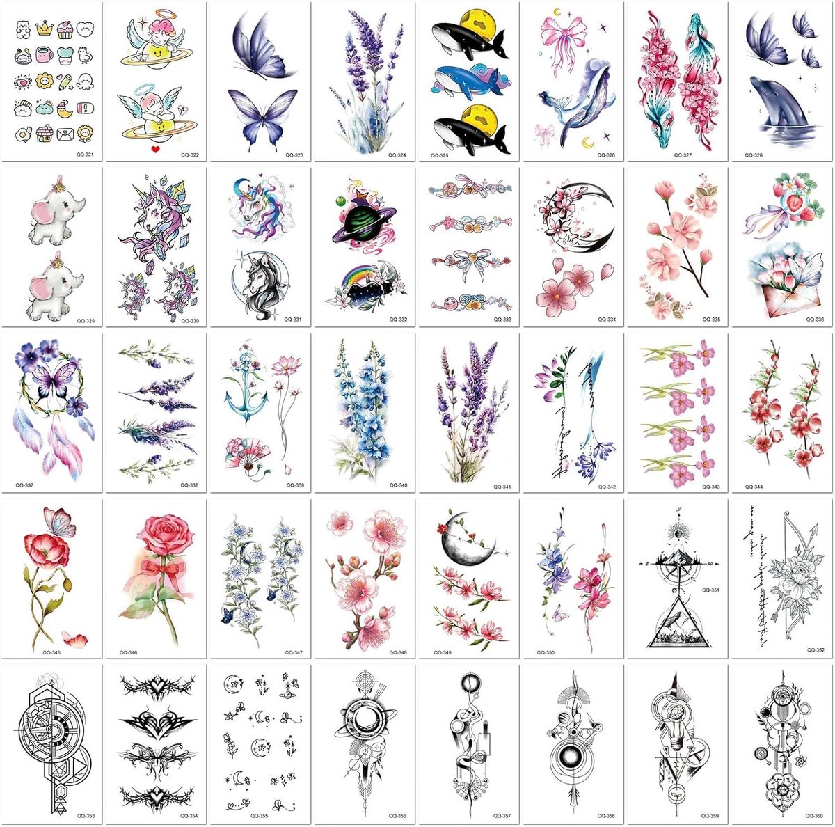 Tijdelijke Tatoeages, Waterdicht, Langdurig, Bloemen, Walvis, Vlinder, Schattige Handtatoeages