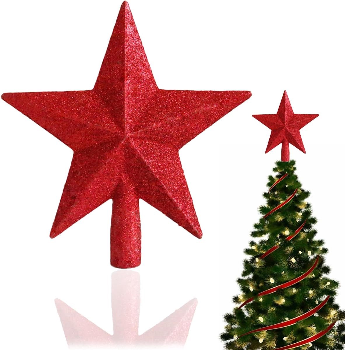 20cm glinsterende kerstboompiek, Rode ster kerstboompiek boompiek piek opzetstuk voor dennenboom dennenboomtop kerstboom Kerstmis