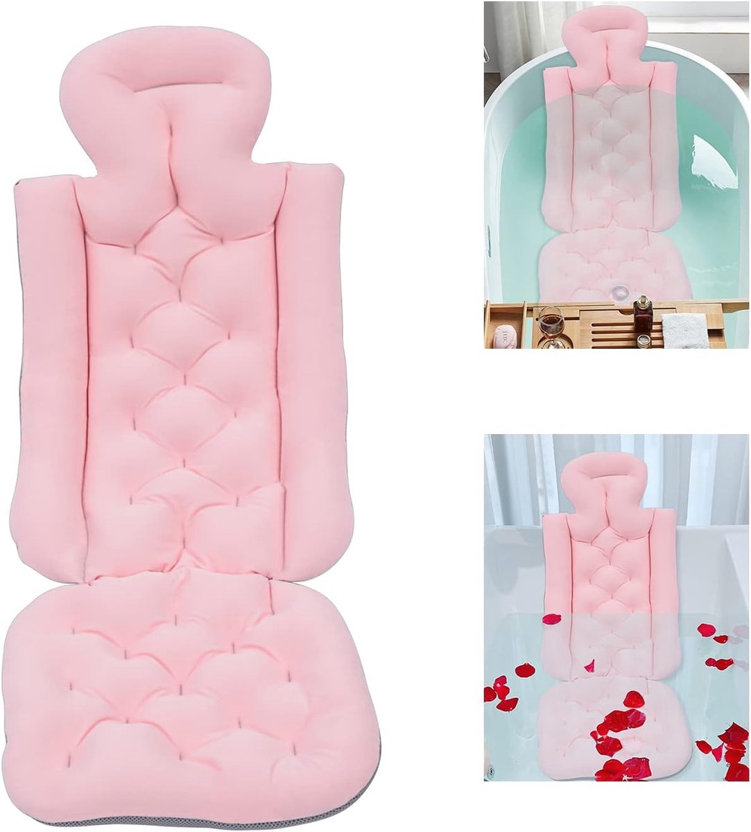 Badkussen, nekkussen en rugkussen, badkuipkussen, hoofdsteun, rugleuning, badmat, badkussen, hoofdsteun, 113 x 40 cm, roze