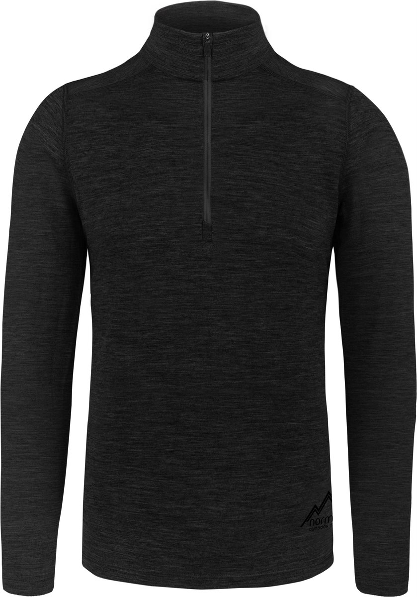 Heren-shirt met lange mouwen van merinowol en 1/4 rits „Canberra“ Zwart