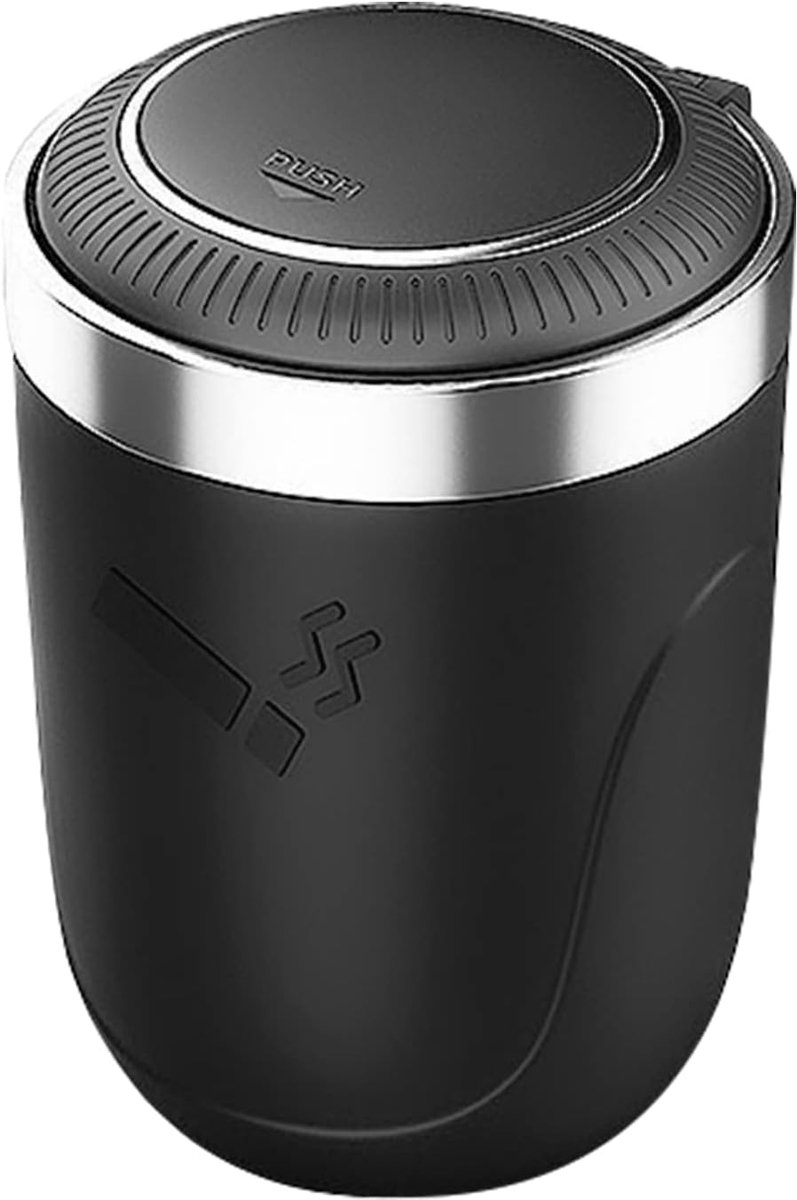 asbak, draagbare roestvrijstalen voertuig rookloze asbak sigaret met deksel en LED verlicht voor auto's, bestelwagens, outdoor camping, zwart