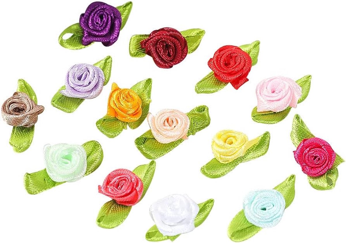 Kunstbloemen, Rozen met Blad, Bloemkoppen voor Knutselen, Bloementoepassingen, Strooidecoratie voor Doe-Het-Zelf, Slinger, Scrapbooking