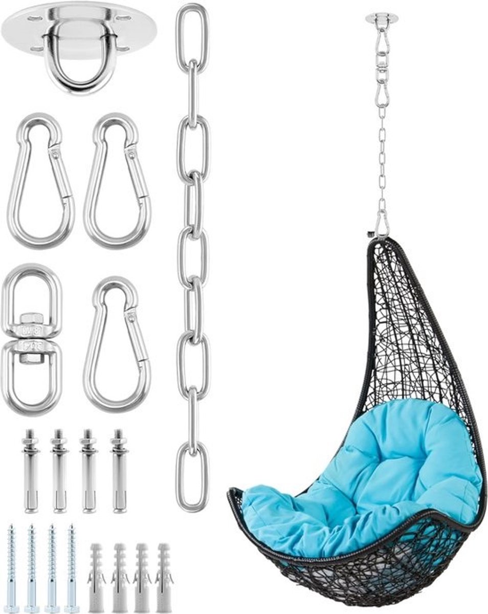 Zware RVS Plafondhaak met Ketting en Karabijnhaak voor Hangstoel en Bokszak (400 kg)