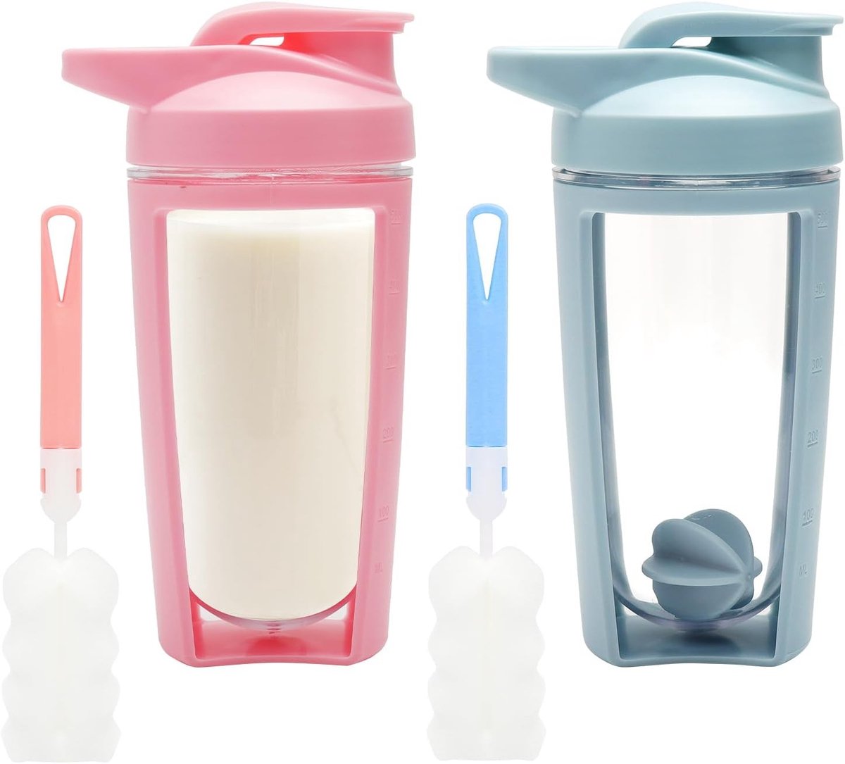 Set van 2 Protein Shakers met Mixbal, BPA-vrij, Dubbelwandige Shakebeker 500 ml met Kom en Deksel, Lekvrije Sportdrankfles voor Fitness en Dieet, Geschikt voor Mannen en Vrouwen