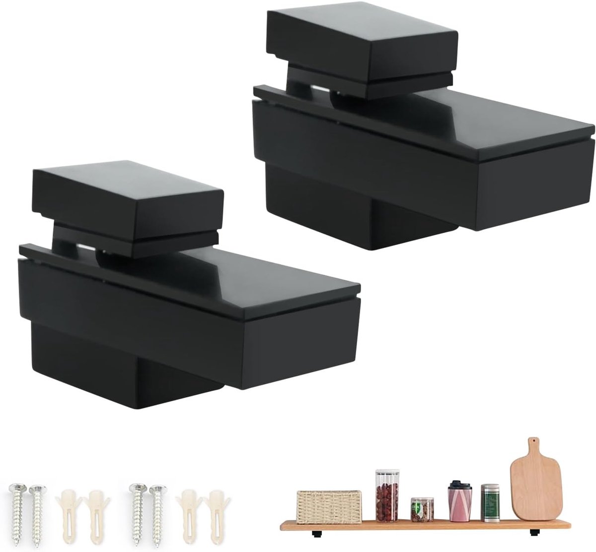 2 Stuks Verstelbare Zwarte Wandplanken van Nylon - Stevige Wandbevestiging voor Keuken, Woonkamer en Kantoor