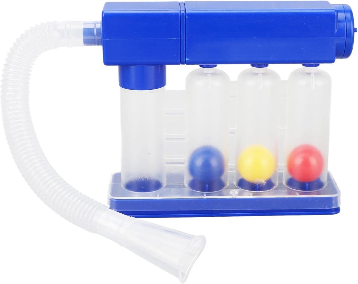 Diepe ademhalingsoefening voor longen met 3 gekleurde ballen voor optimale longcapaciteit en ontspanning