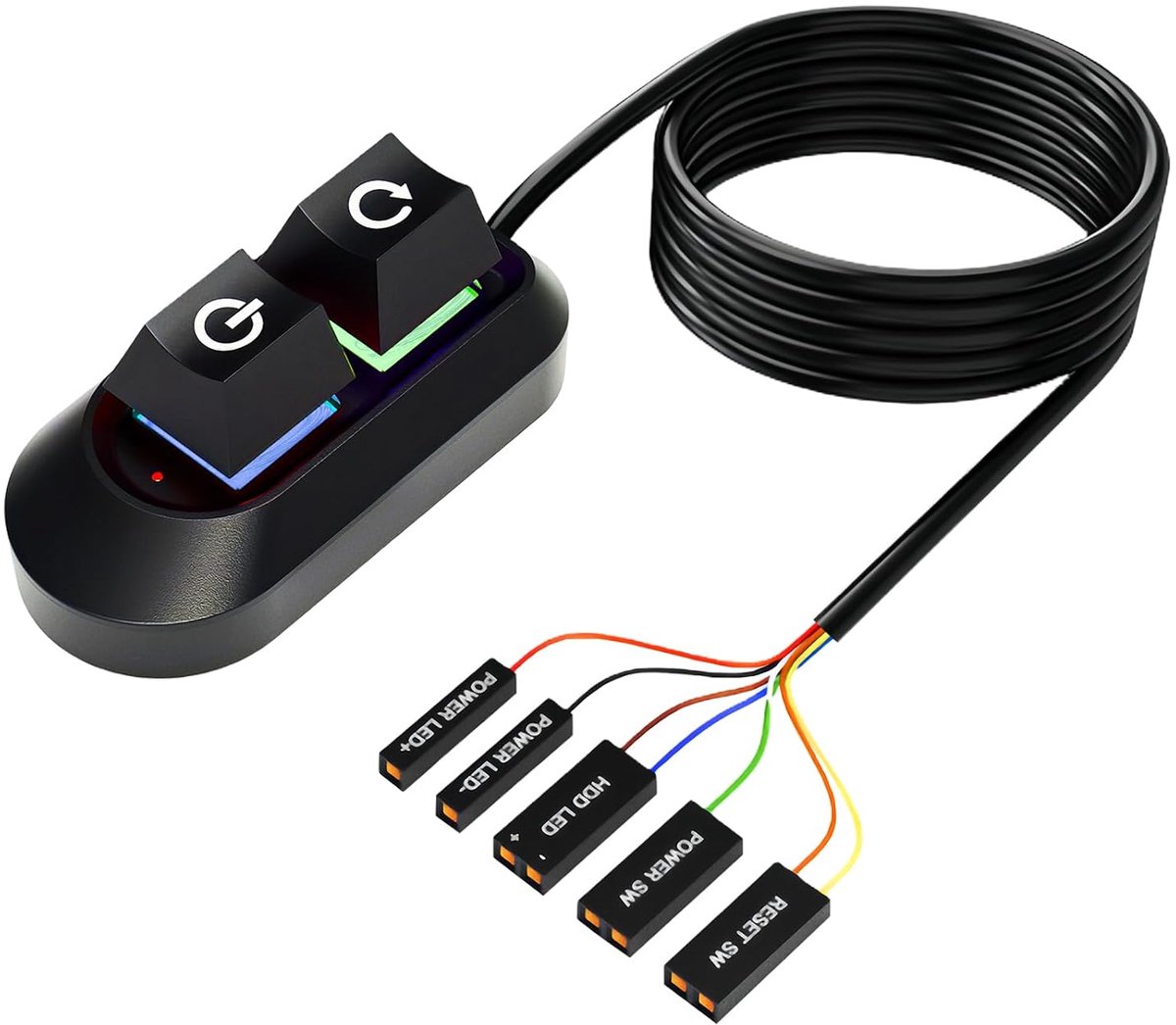 Pc-aan/uit-schakelaar, multifunctionele desktop-aan/uit-schakelaar met led-indicatoren, desktop-power-knop met resetschakelaar, PC power button verlengkabel, voor eenvoudige start en reset